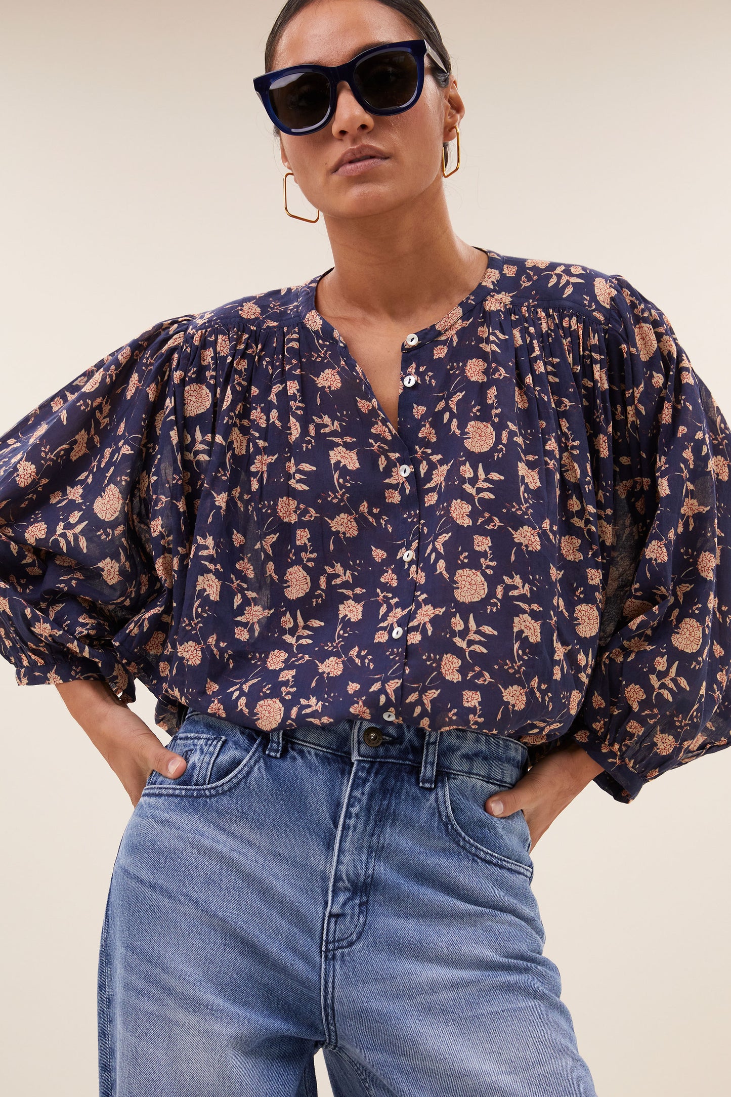 becky blue flower blouse - Exclusively available in our physical store