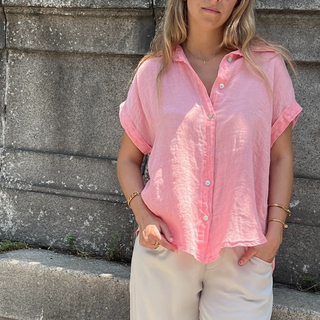 Coral Short Sleeve Linen Shirt