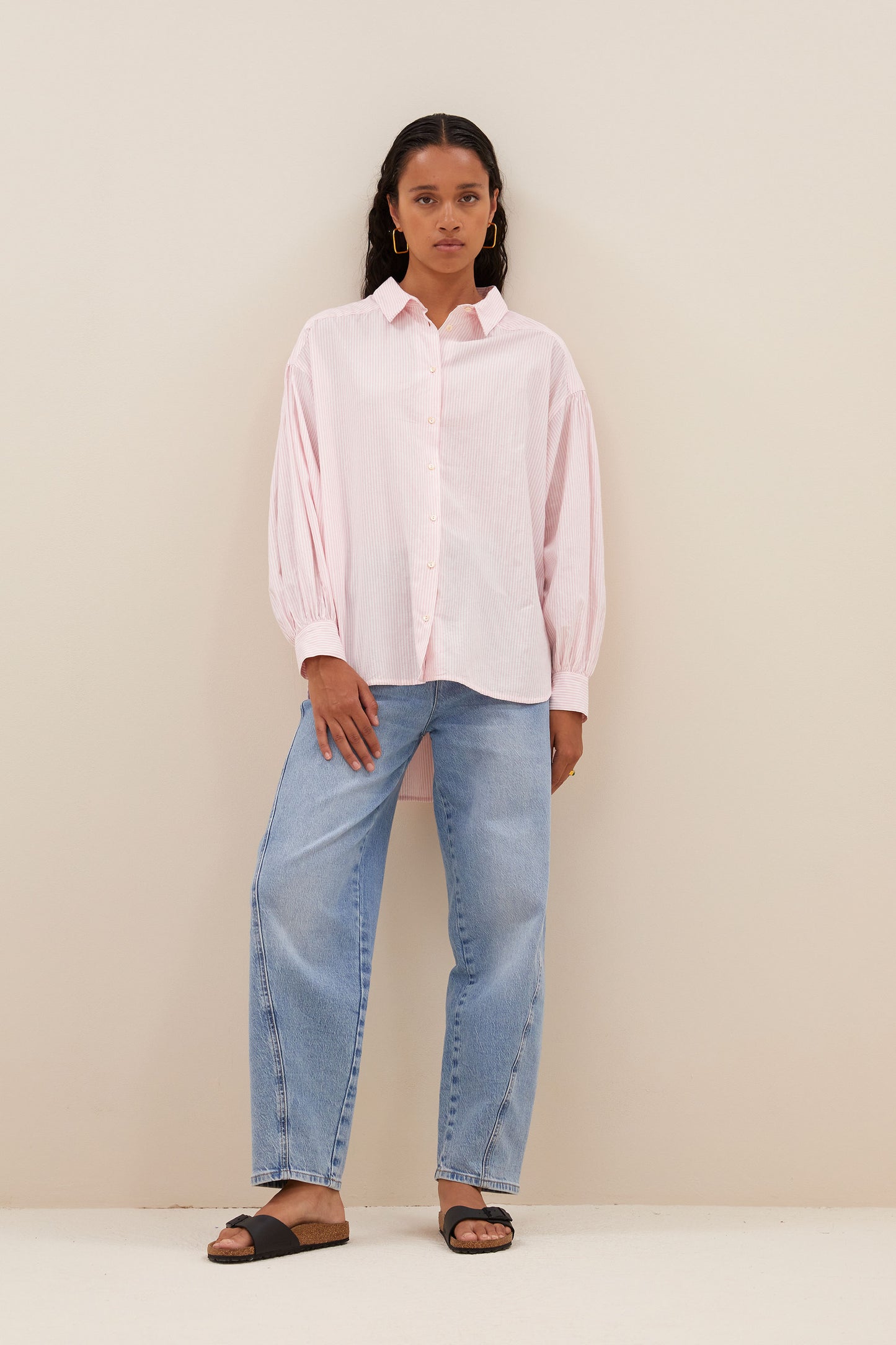 sarah pink pinstripe blouse