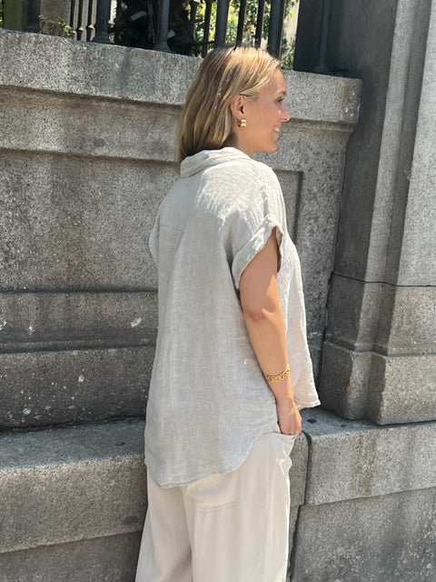 Grey Short Sleeve Linen Shirt