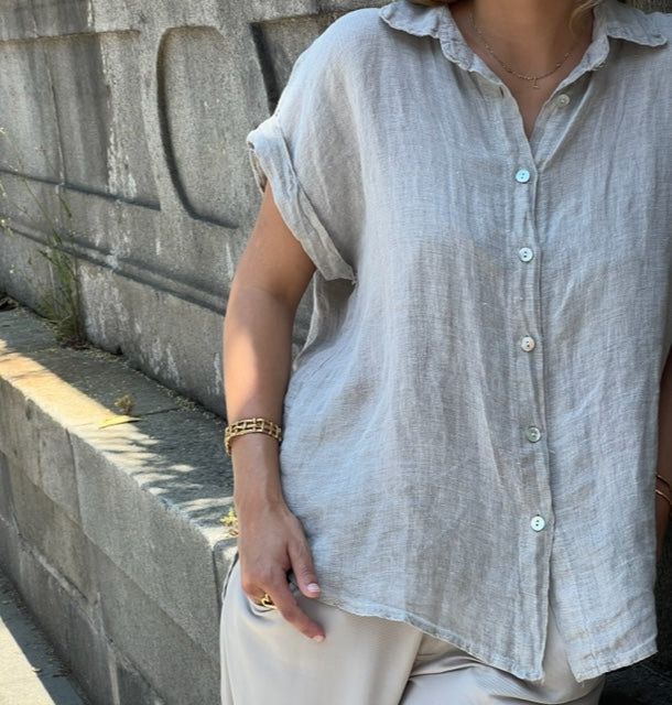 Grey Short Sleeve Linen Shirt