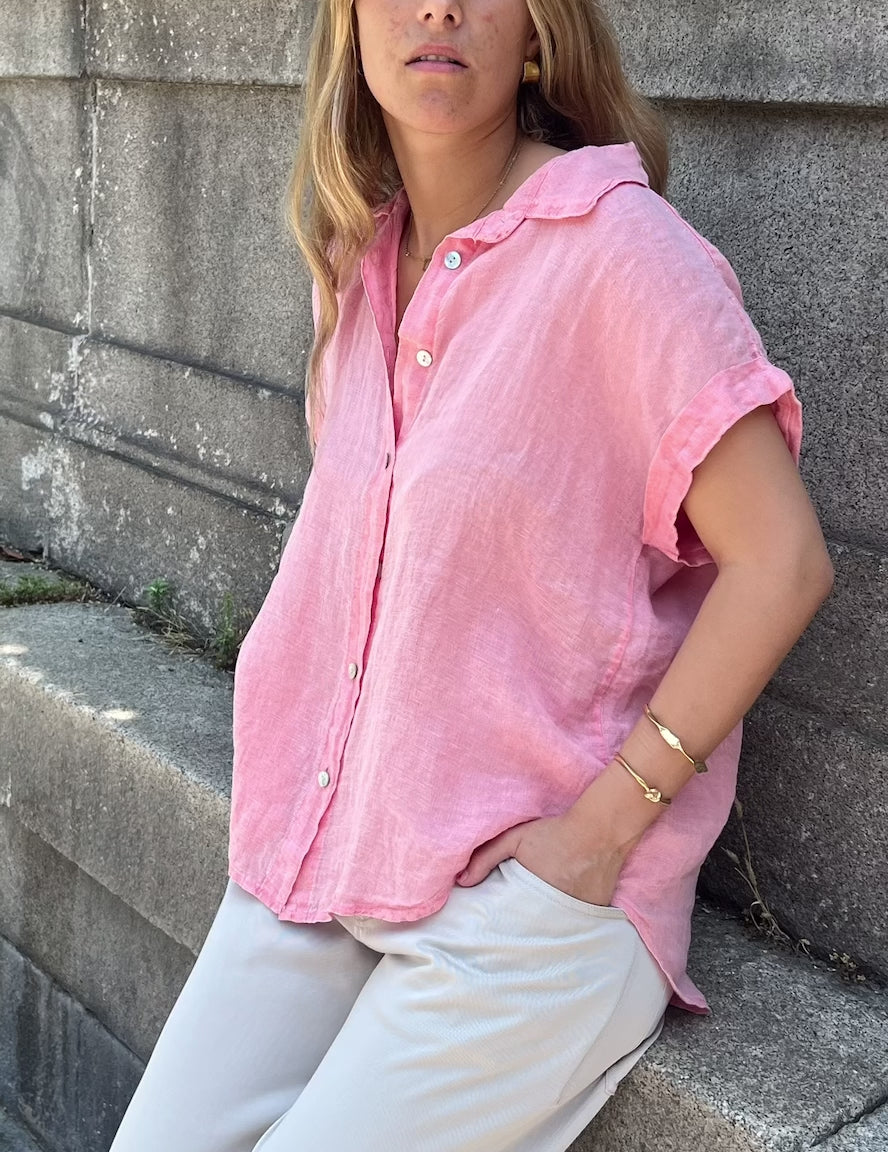 Pink sales linen shirt