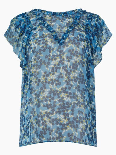BLOUSE MEADOW BLUE DITSY V NECK - GREAT PLAINS
