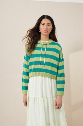 JUMPER SUMMER STRIPE KNIT CREW GREEN - GREAT PLAINS